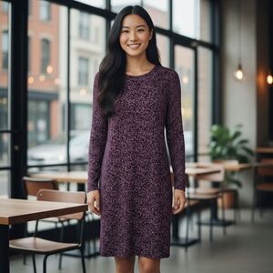 J. Jill Wearever Long Sleeve Slinky Dress Purple Herringbone Large Career Comfy